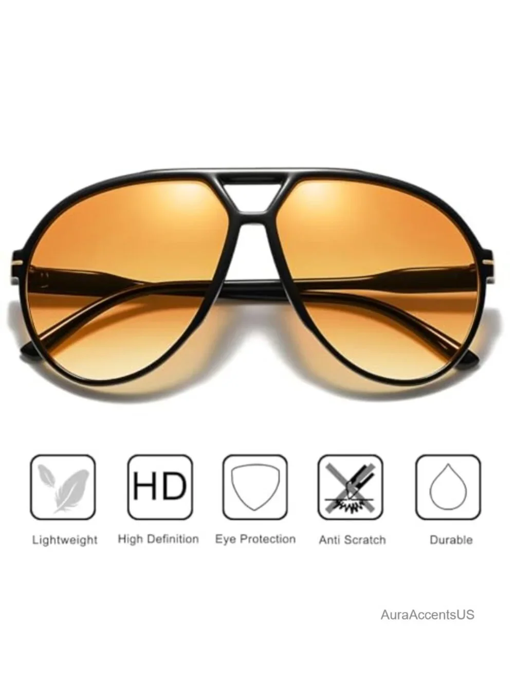 Oversized Square Aviator Sunglasses UV400 Tangle-Free Unisex Retro